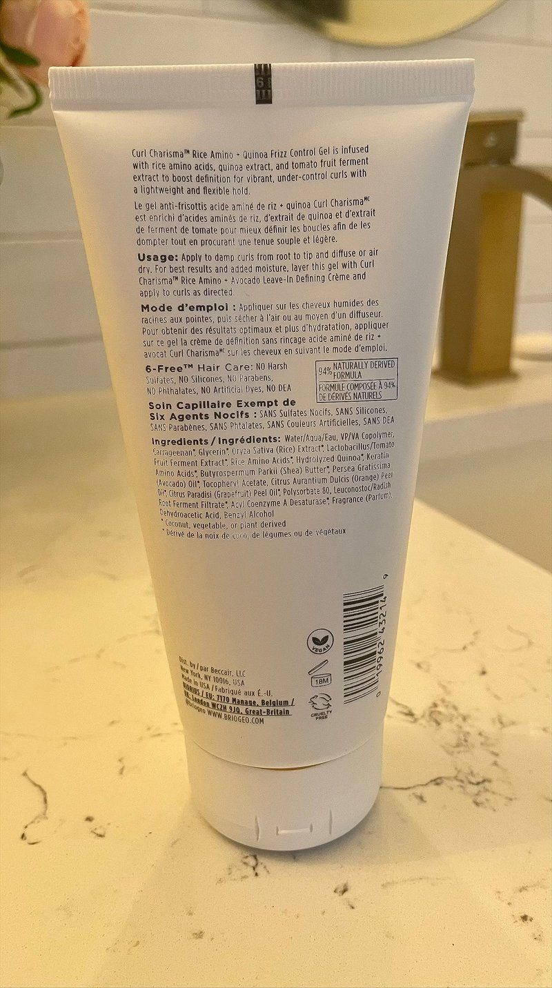 Briogeo Curl Charisma Rice Amino + Quinoa Frizz Control Gel | Curl Defining Styler for Wavy, Curly & Coily Hair Textures | Medium Hold | Vegan & Cruelty-Free | 5.5 fl oz