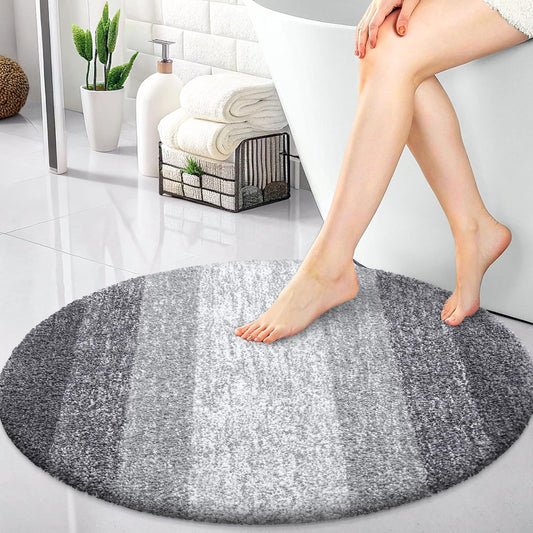 OLANLY 30-Inch Round Bathroom Rugs - Extra Soft Microfiber Bath Mats | Quick Dry & Machine Washable - Grey