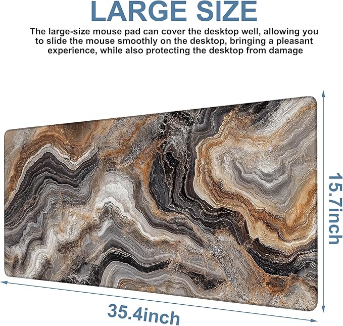 NITAHHHY Large Mouse Pad Abstract Marble Gaming Desk Pad Computer Keyboard Non-Slip Waterproof Mouse Mat with Rubber Base and Stitched Edges Entertainment Office Writing Desk Mat 35.4 x 15.7 Inches