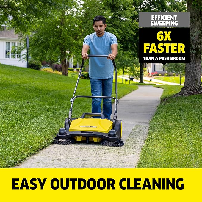 KÃ¤rcher Walk-Behind Outdoor Push Sweeper S 6 Twin for Workshops, Warehouses or Garages - 6X Faster Than a Push Broom, 10 Gallon Capacity, 33.9" Sweeping Width