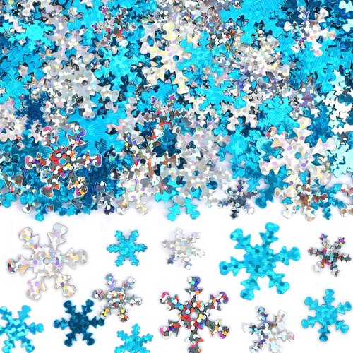 MARFOREVER Winter Snowflake Confetti - White & Blue Glitter Sequins for Holiday Party Decor