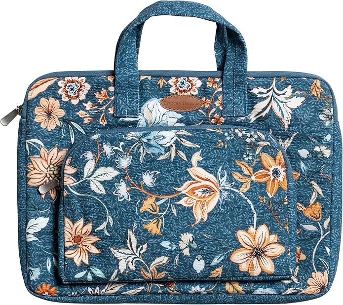Maison d'Hermine Laptop Bag with Pocket Upto 15.5 inch Stain and Water Repellent Cotton Canvas Spring Summer (Luxury Loft - Dark Teal)