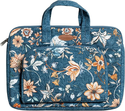 Maison d'Hermine Laptop Bag with Pocket Upto 15.5 inch Stain and Water Repellent Cotton Canvas Spring Summer (Luxury Loft - Dark Teal)