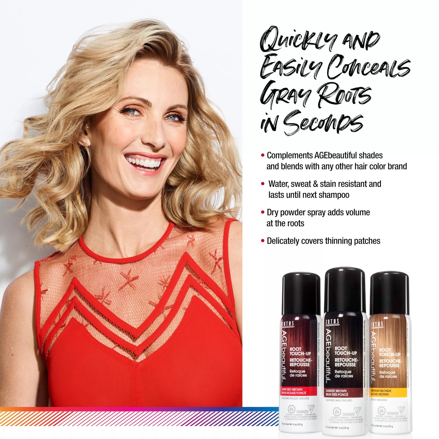 AGE beautiful Root Touch Up Hair Color Spray, Temporary Gray Root Concealer for Roots, Hairline & Thinning Hair, Adds Volume, Water & Sweat Resistant, Medium Brown, 2 Fl Oz