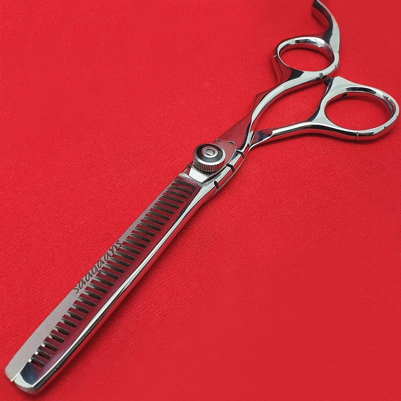 Saaqaans MSS-02 Professional Hair Cutting Scissors Set - Package Includes Barber Scissor, Thinning Shear, Straight Razor, 10 x Double Edge Blades & Hair Comb in Stylish Scissors Case (Silver USA)