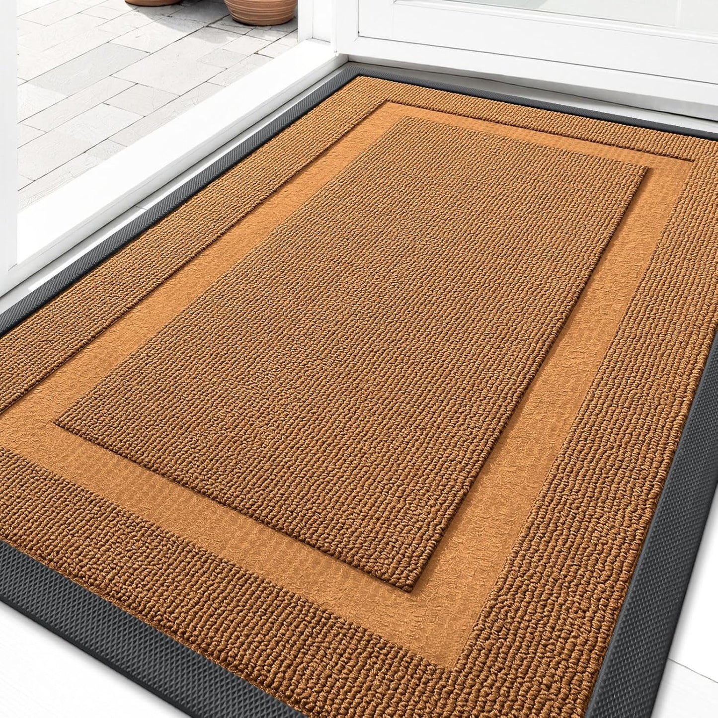 OLANLY Indoor Outdoor Front Door Mat - Waterproof All-Season Doormat, Sturdy Rubber, 29.5x17, Tangerine Orange