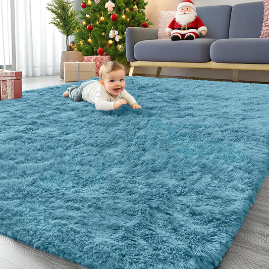 OLANLY Large Area Rug - Soft Fluffy Shaggy Carpet for Living Room & Bedroom | 6x9 Slate Blue