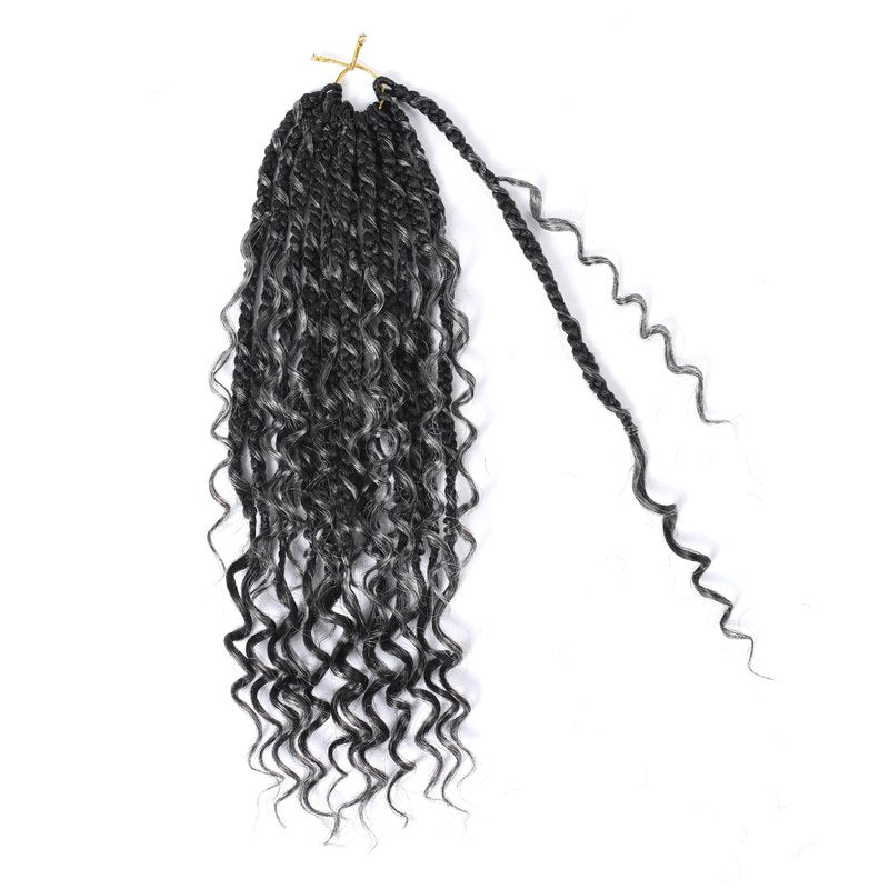 SALANNO Tornado Colorful Spirals Goddess Pre-looped Box Braid Extensions Crochet Hair for Black Women - Synthetic Boho Crochet Braids with Curly Ends(14inch, 9packs, 1B/Grey)