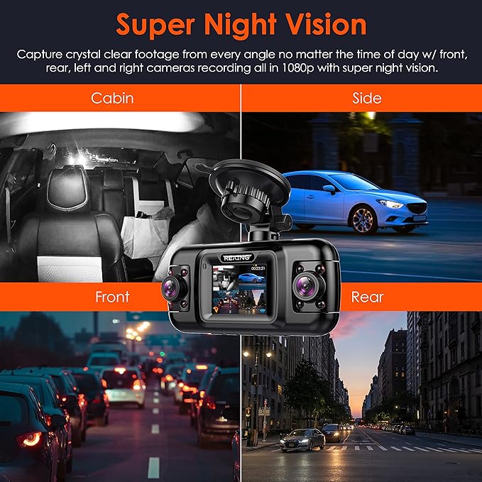 RexingUSA R4-4 Channel Dash Cam W/All Around 1080p Resolution, Wi-Fi, GPS, IR Night Vision, Parking Mode, Collision Detection, Type-C Port