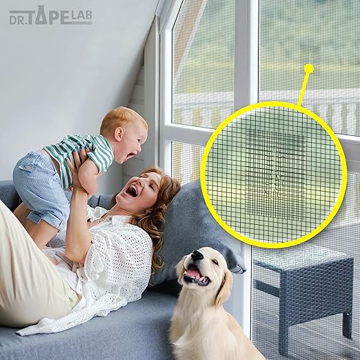 DR.TAPELAB, Black Window Screen Repair Tape, 2 in X 15 FT, Screen Repair Kit for Windows or Doors, Strong Adhesive Patch Kit Fiberglass Mesh Tape