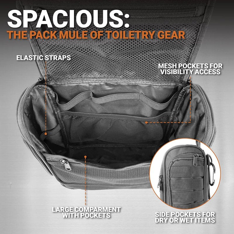 Tactical Toiletry Bag - Chef Sac Dopp Kit with 12 Compartments, MOLLE Webbing & Heavy-Duty Zippers | Travel Organizer for Men