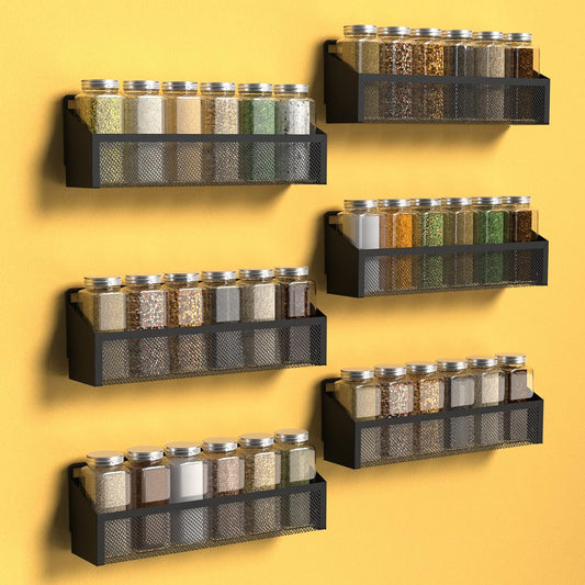 Moforoco Spice Rack - Over Door Pantry Organizer for Cabinet | Black Wall-Mount Storage Shelf