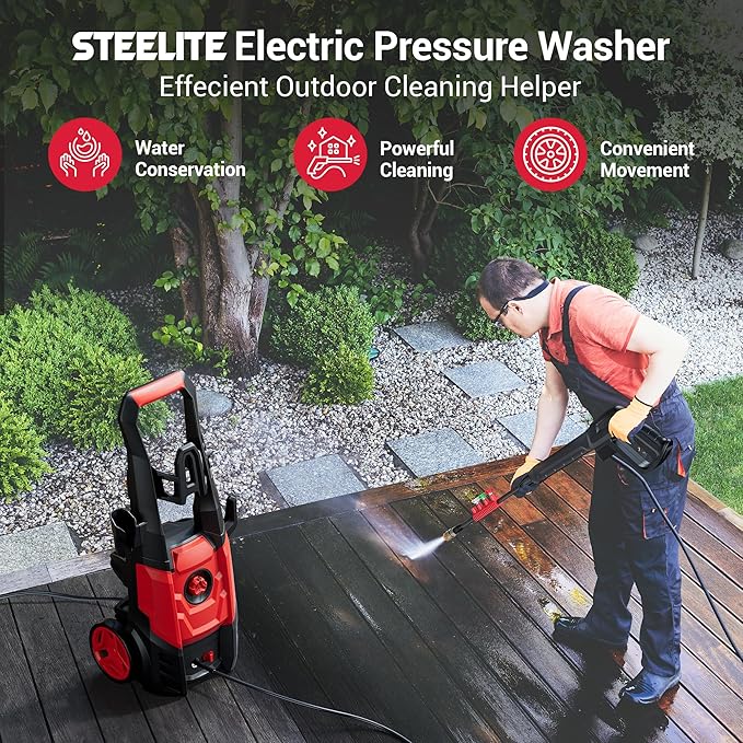 Electric Pressure Washer, 2.5 GPM Power Washer with 4 Quick Connect Nozzles & Foam Cannon, Portable High Pressure Washer Cleaning Machine for Cars Fences Driveways Patios