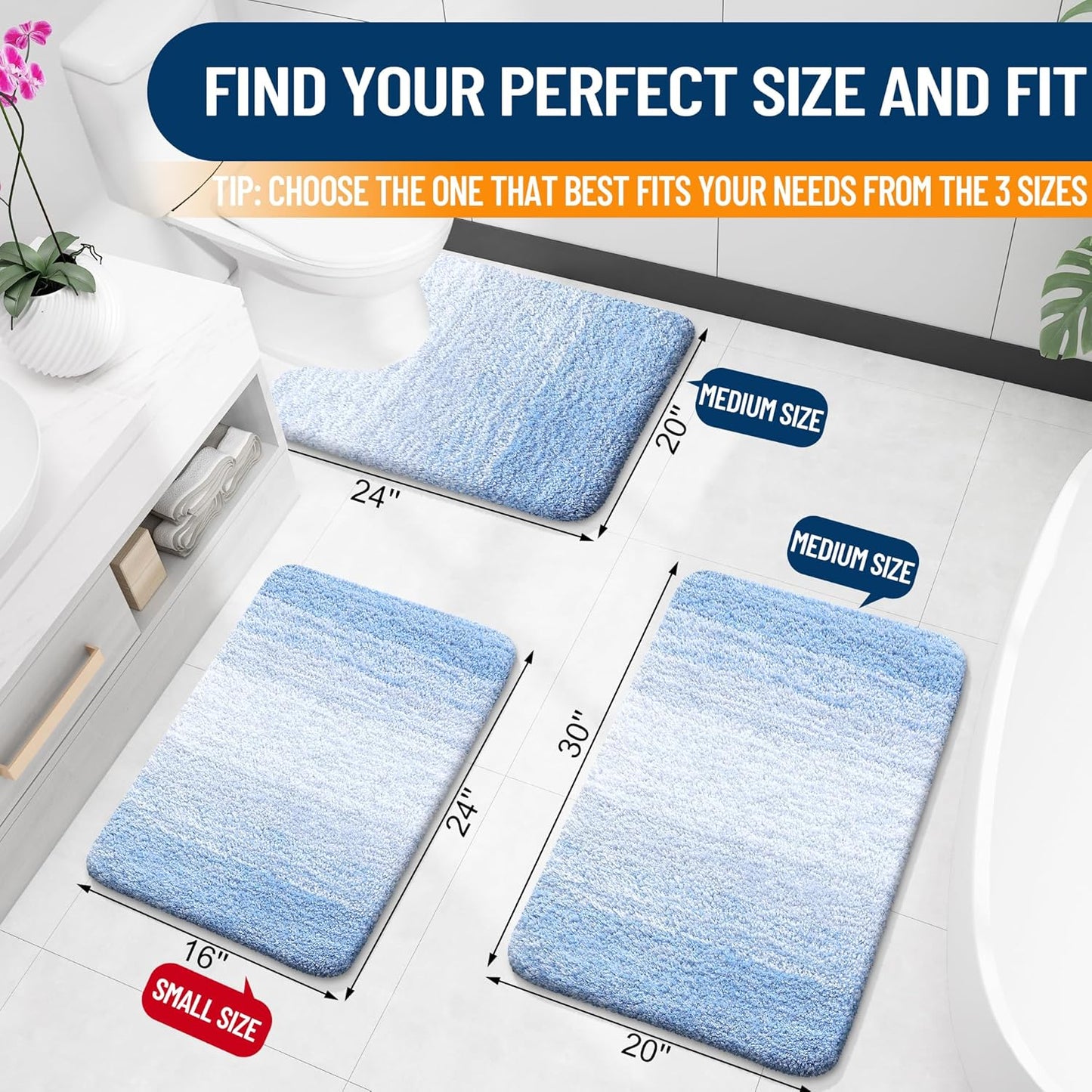 OLANLY Bathroom Runner Rug - Extra Soft Microfiber Mat | Quick Dry, Washable, 47x24, Light Blue