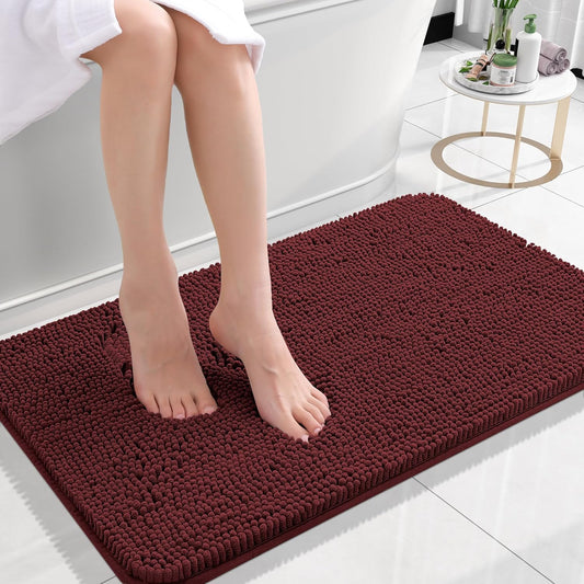 OLANLY Soft Absorbent Chenille Bath Rugs - Quick Dry, Machine Washable 24x16 | Andorra Red-Brown