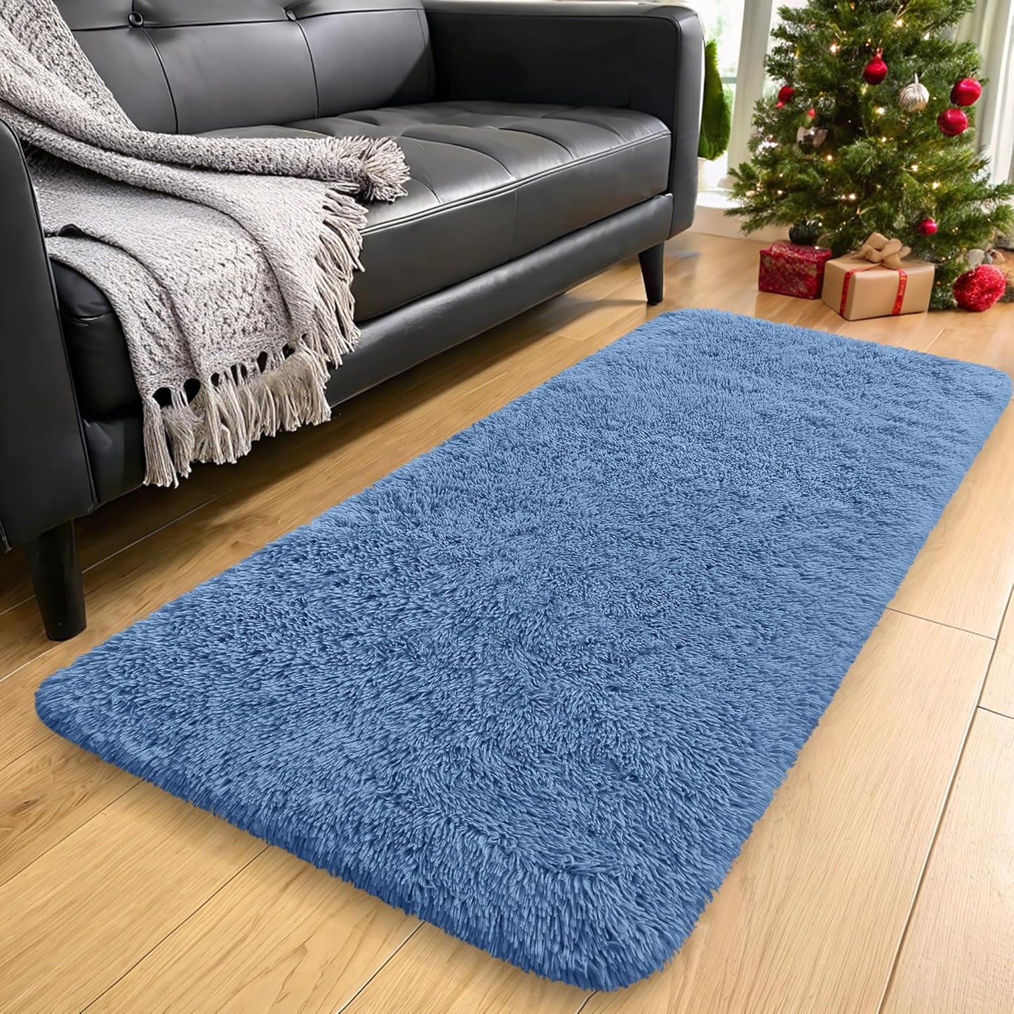 OLANLY Runner Rugs - Soft, Machine Washable Shaggy Carpet for Hallway & Bedroom | Blue 2x8 ft