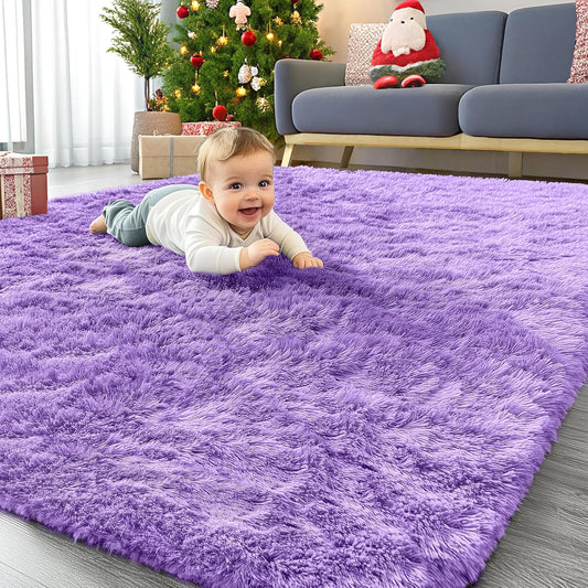 OLANLY Area Rug - Soft Fluffy Shaggy Design | Machine Washable 4x5.9 ft | Purple for Living Room & Bedroom