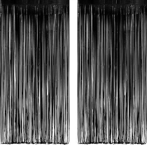GREATRIL Black Fringe Backdrop - Festive Outdoor Streamers for Holiday Decor | 3.2ft x 8.2ft, 2 Packs