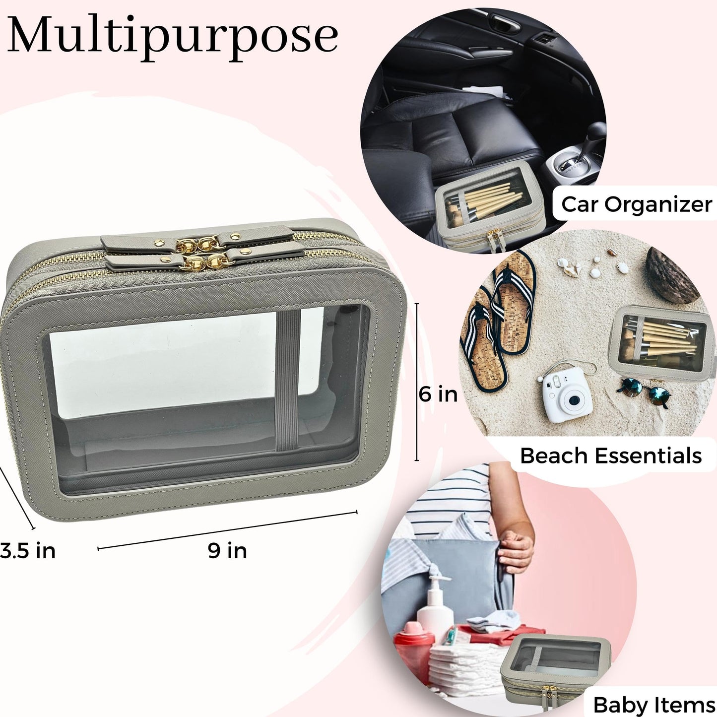 JAZD Clear Makeup Bags, Cosmetic Toiletry Organizer for Women, Travel Make up Toiletries, Small Transparent Pouch, TSA Approved Train Case (BLACK)