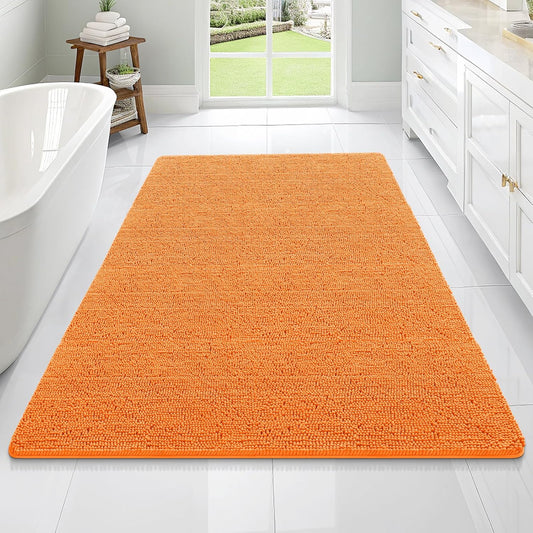 OLANLY Large Bathroom Rugs - Extra Soft Chenille Bath Mats | Quick Dry & Machine Washable, 70x46, Orange
