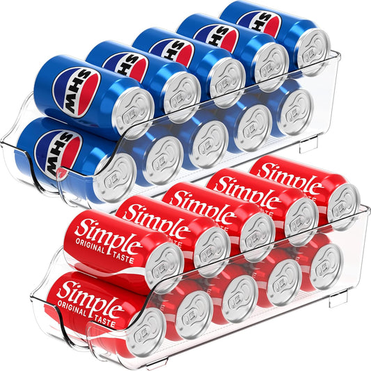 Simple Houseware Soda Can Organizer - Clear Dispenser for Refrigerator & Pantry | Set of 2