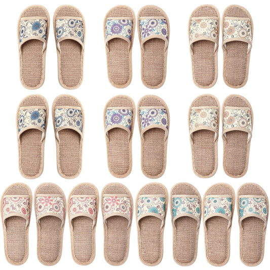 Tessco for you 10 Pairs Washable House Slippers for Guests Open Toe Breathable Slippers Reusable Home Bedroom Hotel Family Travel Unisex Non Slip Casual Spa 4 Large Size + 6 Medium Size(Fashion Color)