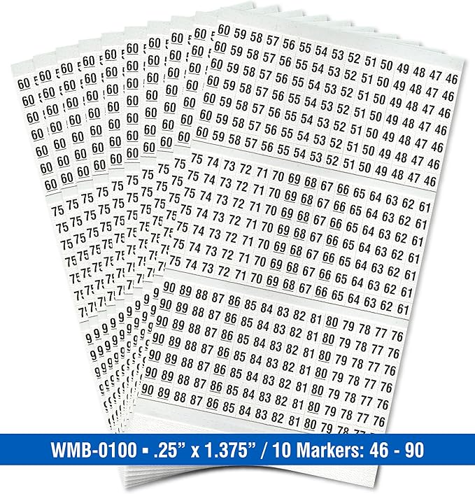 Premium Wire Marker Book Numbered 46-49 for Cable Management, Vinyl-Coated, High-Tack Adhesive, Electric Panel Wire Labels 10 Pages/Book