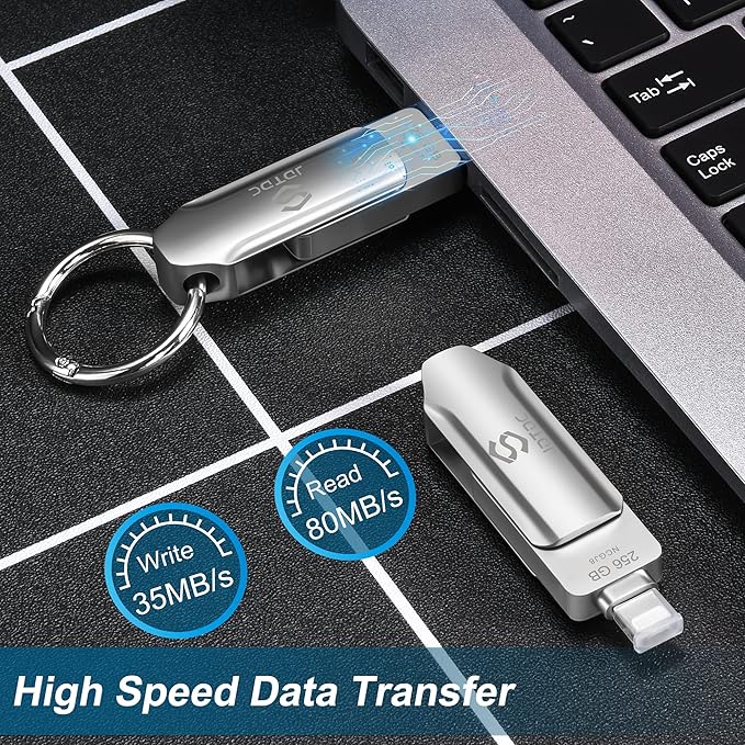 Genuine Apple MFi Certified USB C & Lightning Flash Drive 256GB - Real Storage Capacity - Secure Auto Backup Photo Stick iPhone iPad Photo & Video Encrypted-External-Storage to Store & Transfer Files