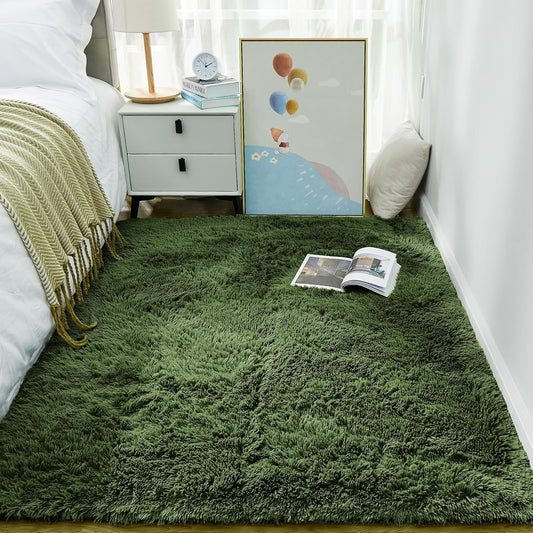 Ophanie Area Rug - Gray Green Shag Fluffy Carpet for Bedroom | Soft Plush 3x5 Size for Kids & Nursery Decor