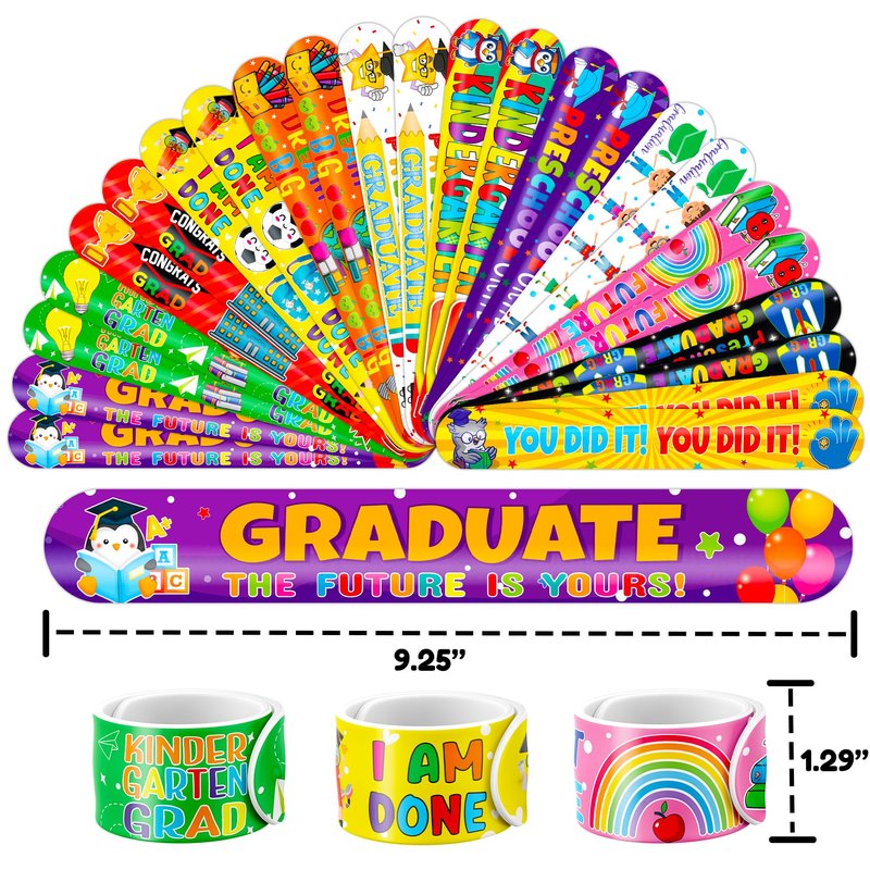 72 PCS Kindergarten Graduation Party Set - 48 Temporary Tattoos & 24 Slap Bracelets - Perfect for Themed Parties, Baby Showers, Classroom Rewards & Gifts for Kids