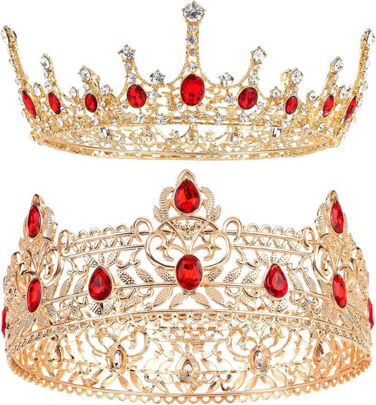 Prom King and Queen Crown Set - Royal Red Rhinestone Crowns for Men & Women | Perfect for Weddings & Parties