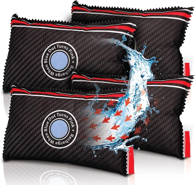 Reusable Car Dehumidifier Bag (4 Pack) Rechargeable Dehumidifier bags for Car, Trucks, and RVs - Prevent Damp & Moisture on Windscreens - Leakproof Moisture Absorber for Car and Home