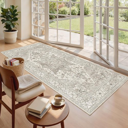 Madane Hallway Runner Rug - Vintage Washable Soft Non-Slip Indoor Carpet | 3x6 Beige/Brown