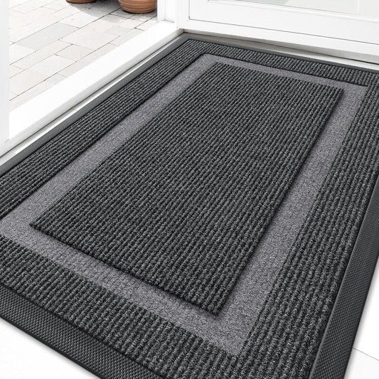 OLANLY Indoor Outdoor Doormat - Waterproof, All-Weather, Easy Clean | Sturdy Natural Rubber, 36x24, Grey