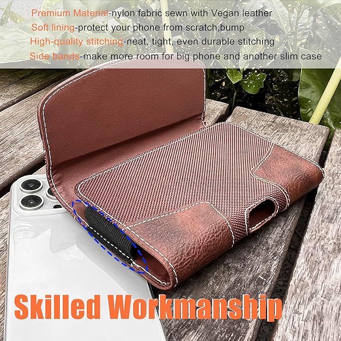 Maezar Leather Phone Holster for Men with Belt Clip, Cell Phone Holder for iPhone 17/16/15/14/13/12 Pro, Galaxy S24/S23/S21, Belt Pouch Case Magnetic Closure (Brown-L)