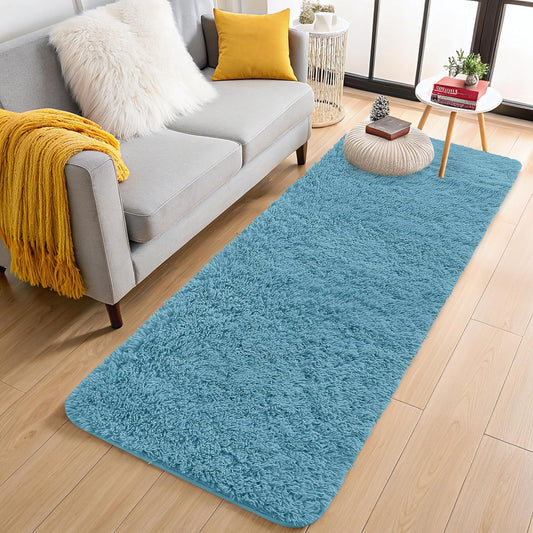 OLANLY Runner Rugs - Soft Fluffy Machine Washable 2x5 for Hallway & Bedroom | Slate Blue Indoor Carpet