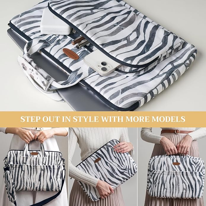Maison d'Hermine Laptop Bag with Pocket Upto 15.5 inch Stain and Water Repellent Cotton Canvas Spring Summer (Zebra)