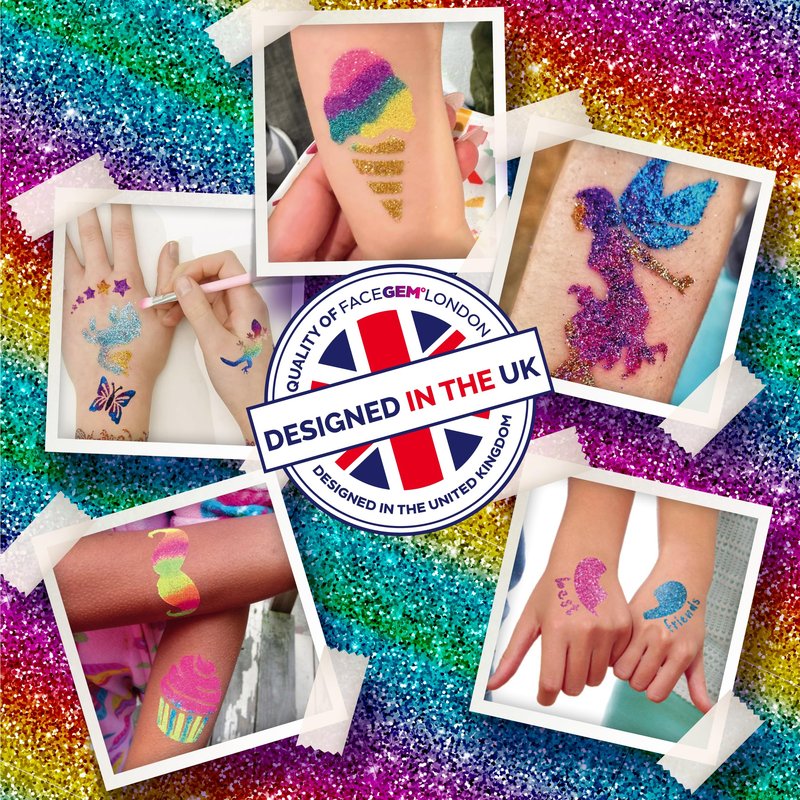 40 Colour - Glitter Tattoos for kids, Glitter tattoo kit, Temporary Tattoos for kids, Face glitter, 200+ Stencils, 40 Colour (10 neon), Rhinestones, Girls birthday present, Face Glitters