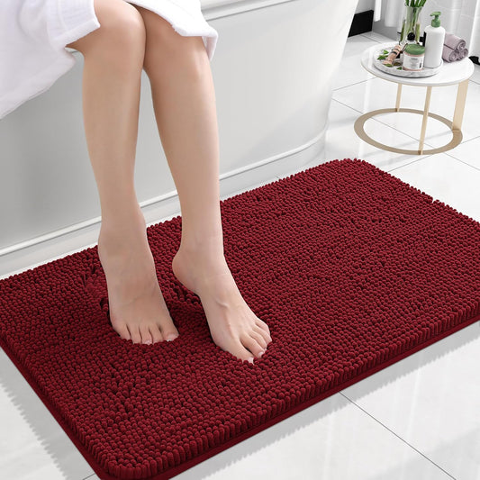 OLANLY Bathroom Rugs - Extra Soft Chenille Bath Mats | 24x16, Quick Dry & Machine Washable, Red