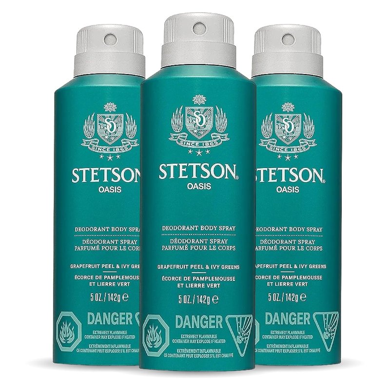 STETSON All Day Body Spray for Men - Refreshing Grooming Essential - 5 oz | Oasis Scent - 3 Pack