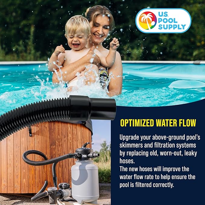 U.S. Pool Supply 4 Foot Heavy-Duty Above Ground Pool Hose, 1.5" - Black Replacement Filter Connecting Hose, Flexible Spiral Wound EVA - Compatible with Intex for Pool Filter Pumps - Skimmer Pump
