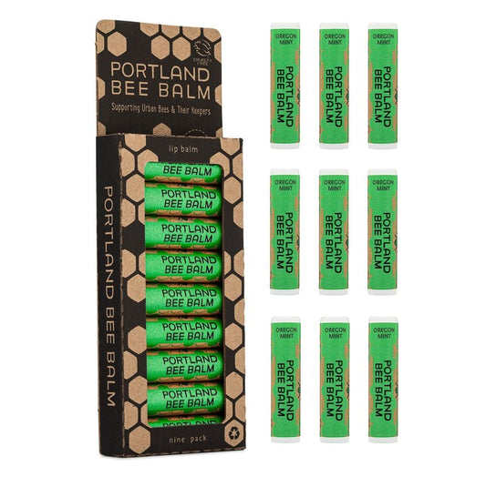 Portland Bee Balm All Natural Handmade Beeswax Lip Balm with Organic Coconut and Olive Oil (Oregon Mint) - 9 Count | Natural Lip Balm, Cruelty Free, Plastic Neutral, | Organic Lip Balm