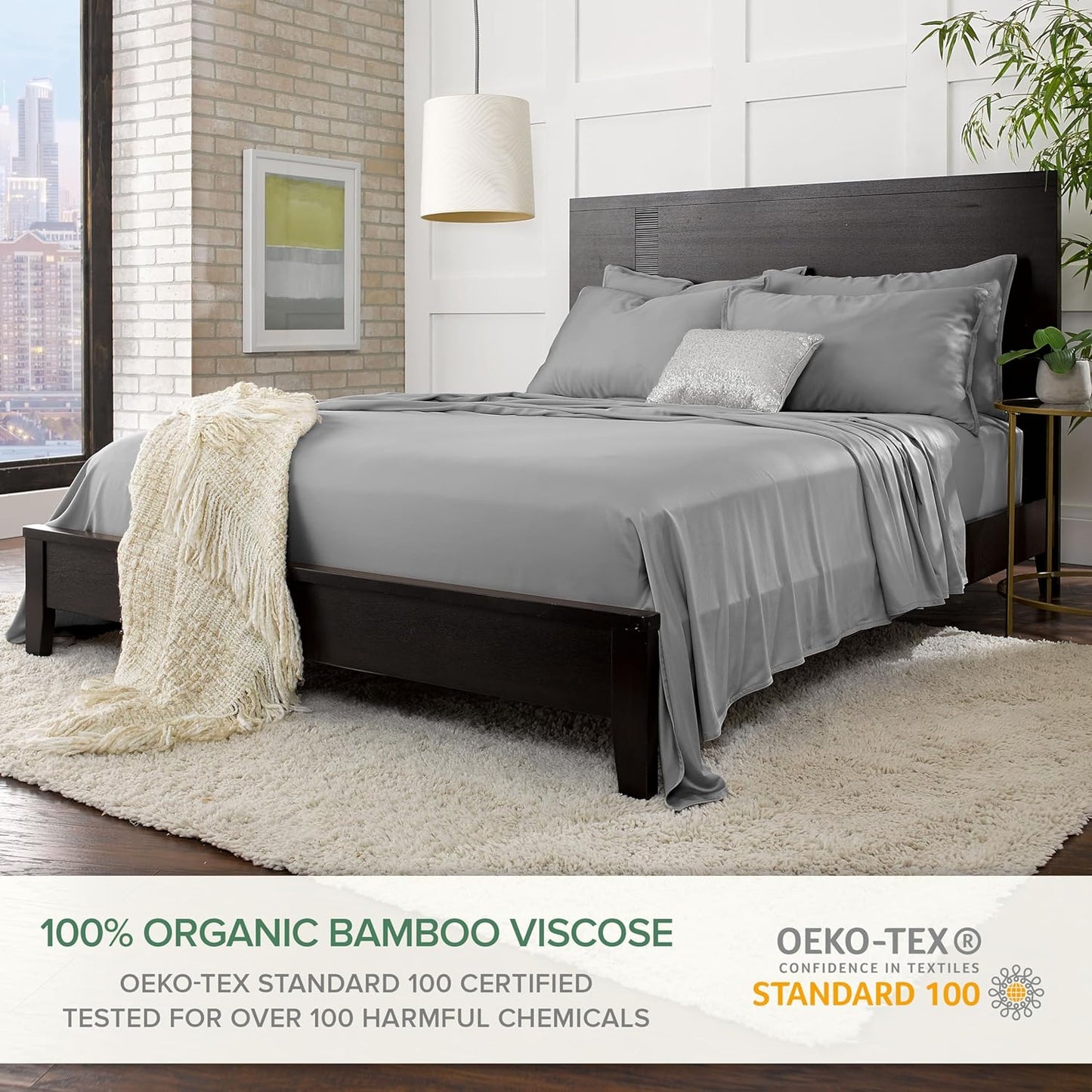 Pure Bamboo Twin XL Sheets - Luxuriously Soft & Cooling 100% Organic Viscose Bed Set | Stone Grey
