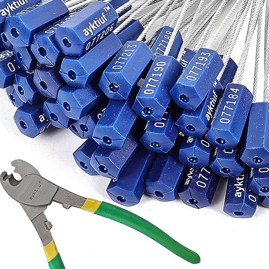ayktiuf 120 Pieces Security Cable Seals, Metal Number Security Tags for Truck, Trailers, Cargo, Containers, Vans, Oil Tank, Milk Vehicle (Blue, 120 Pack)