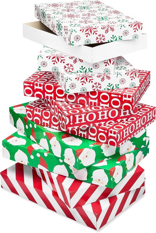 American Greetings Christmas Gift Boxes - Festive Designs, Assorted Sizes (6 Medium & 4 Large) for Holidays