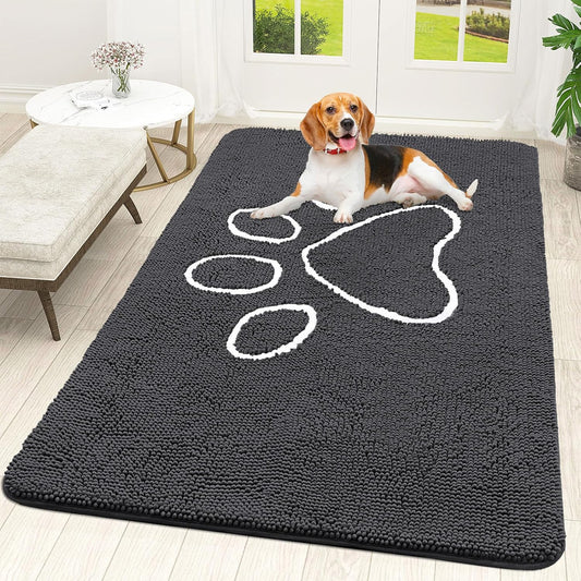 OLANLY Dog Door Mat - Absorbent Non-Slip Muddy Paws Mat | Quick Dry Chenille, 70x46, Dark Grey