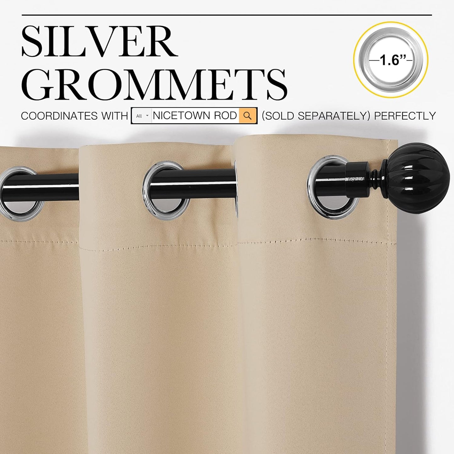 NICETOWN Blackout Curtains - Thermal Insulated Grommet Drapes for Bedroom | Set of 2 Panels, 55x78 Inch, Biscotti Beige