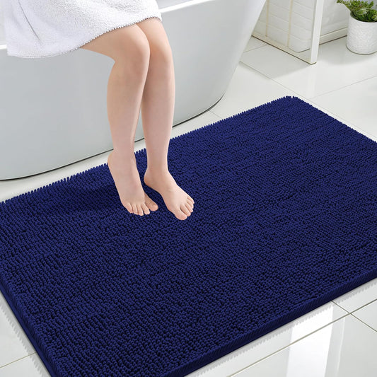 OLANLY Large Bathroom Rugs - Extra Soft Chenille Bath Mats | Quick-Dry, Machine Washable, Navy 47x32