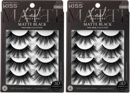 KISS Lash Couture 3D Matte False Eyelashes, Matte Cheviot', 18mm-20mm, Includes 4 Pairs Of Lashes, Contact Lens Friendly, Easy to Apply, Reusable Strip Lashes (Pack of 2)