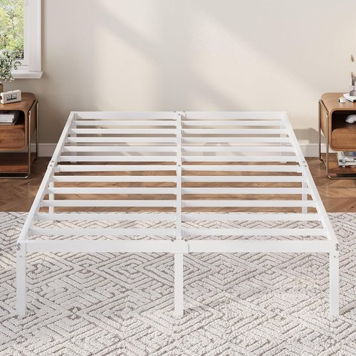 Allewie Queen Bed Frame - 12-Inch Metal Platform with Storage | No Box Spring Needed, Easy Assembly, White